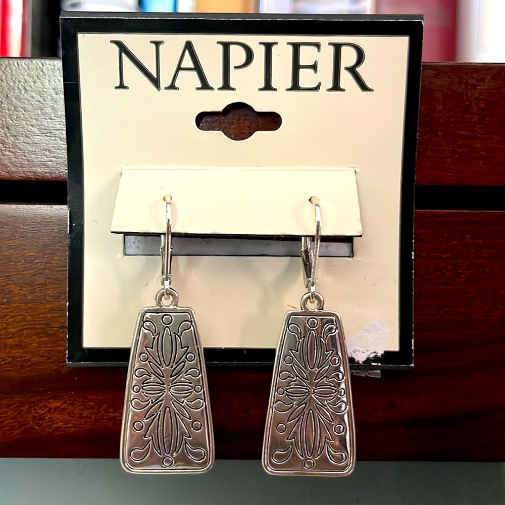 Napier silver drop earrings, brand new.